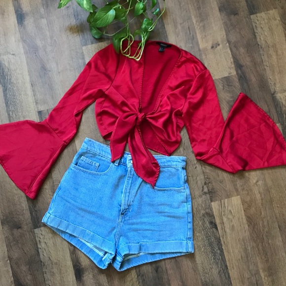 Forever 21 Tops - Forever 21 - Tie-front Bell Sleeve Crop Top - S